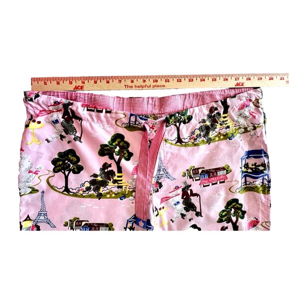 Nick & Nora Pajama Pants Sz M PARIS Pink POODLES Wide Leg Crop Drawstring - Picture 4 of 7
